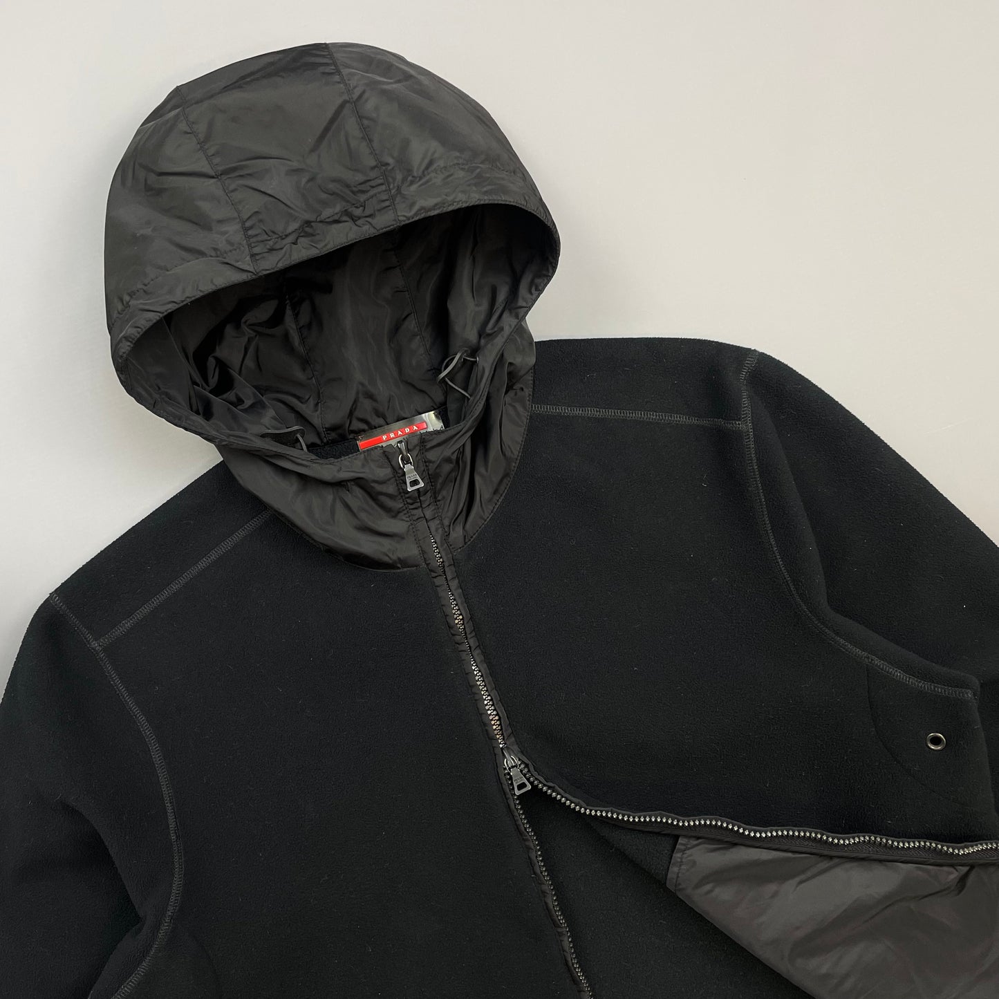 Prada Sport 00s Black Nylon Hood Zip-Through Technical Fleece Jacket
