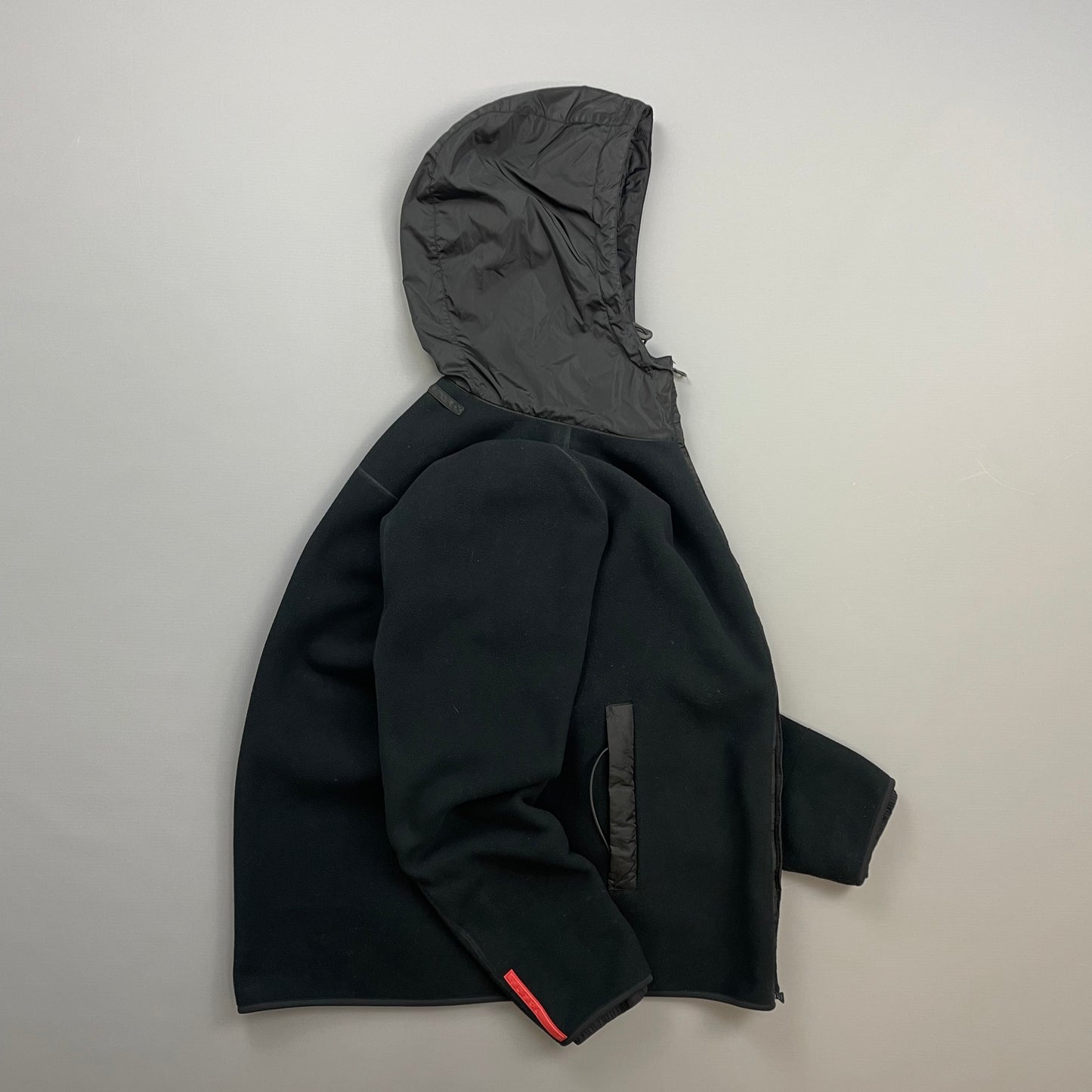 Prada Sport 00s Black Nylon Hood Zip-Through Technical Fleece Jacket