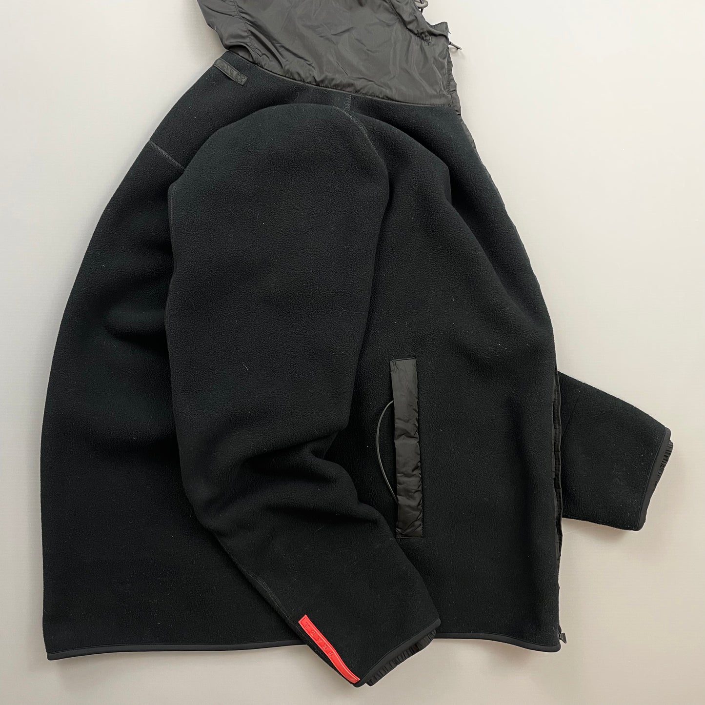 Prada Sport 00s Black Nylon Hood Zip-Through Technical Fleece Jacket