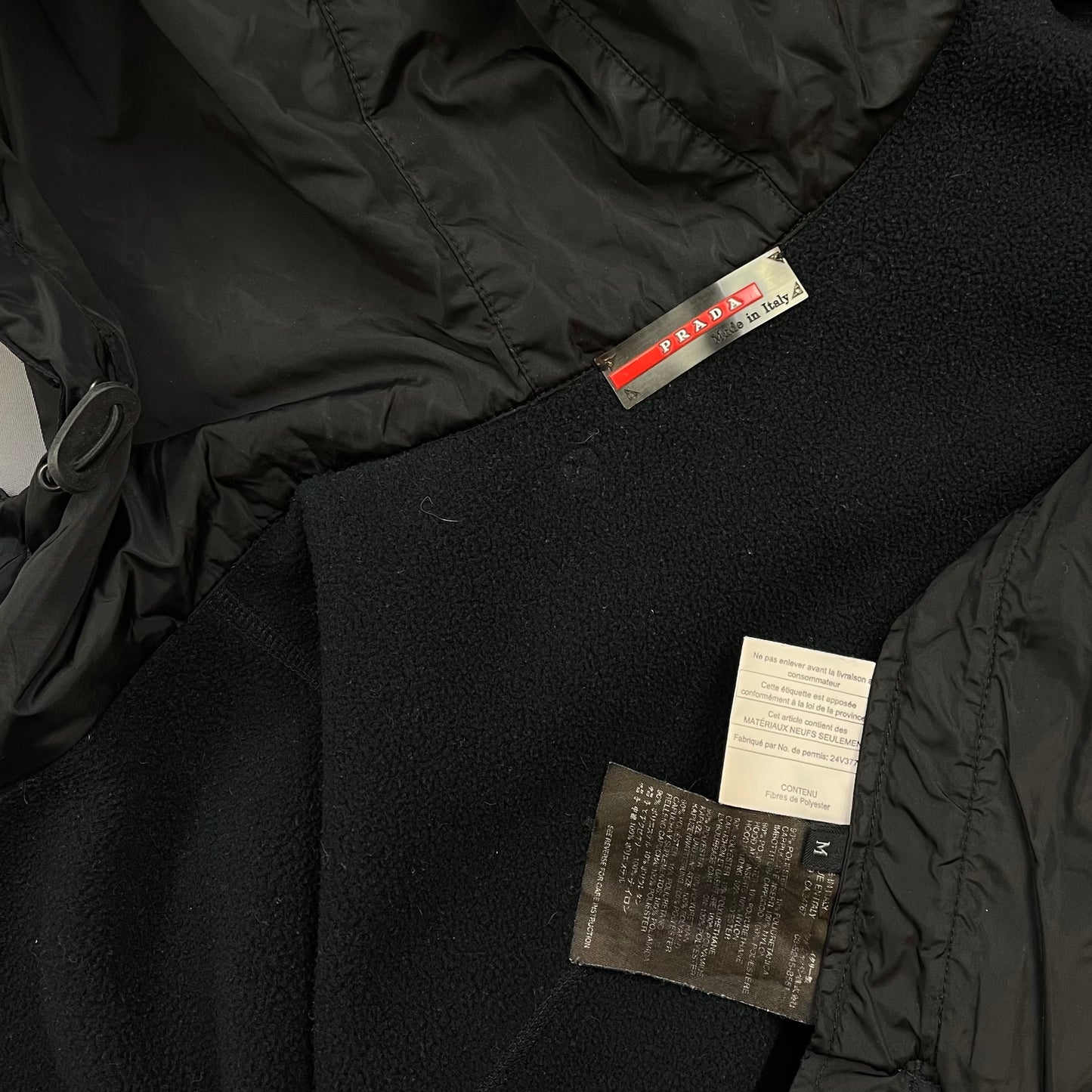 Prada Sport 00s Black Nylon Hood Zip-Through Technical Fleece Jacket