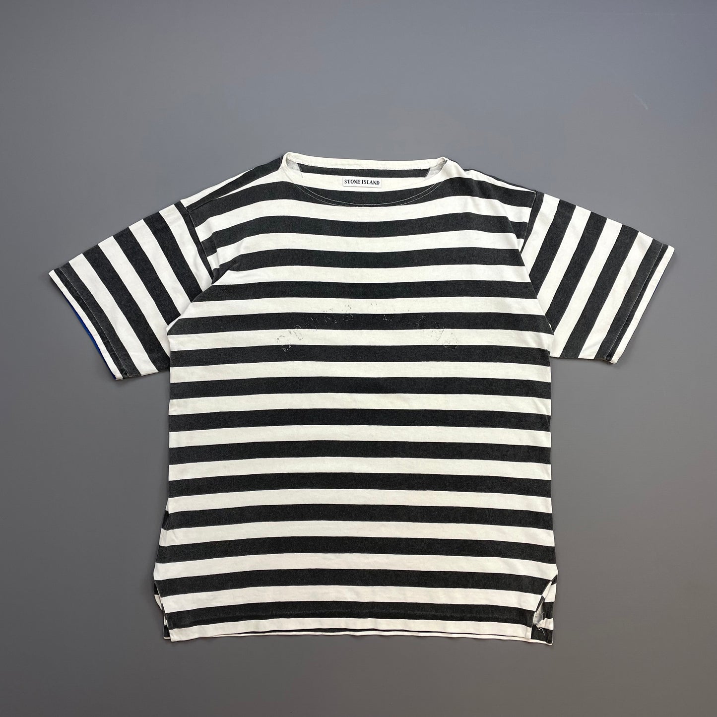 Stone Island Black & White 1980s Reflective Spellout Boat Neck T-Shirt