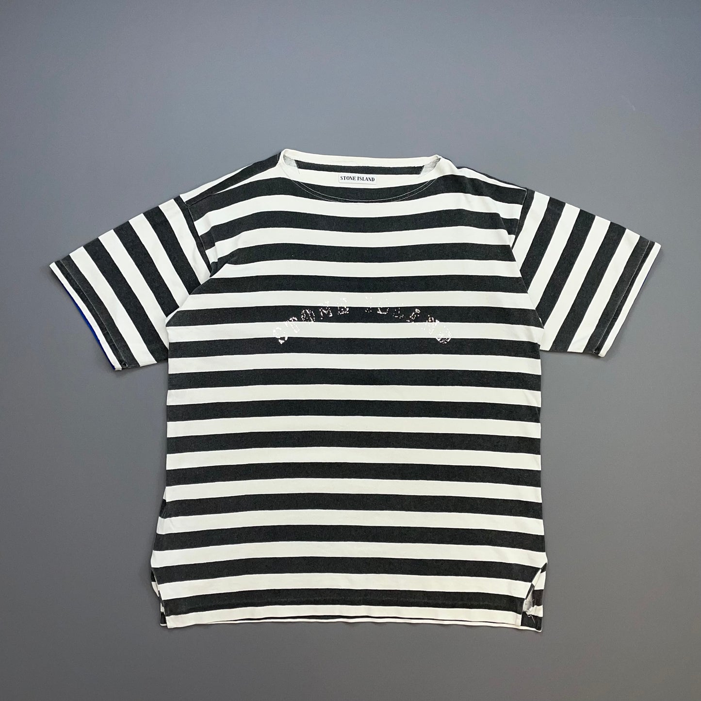 Stone Island Black & White 1980s Reflective Spellout Boat Neck T-Shirt