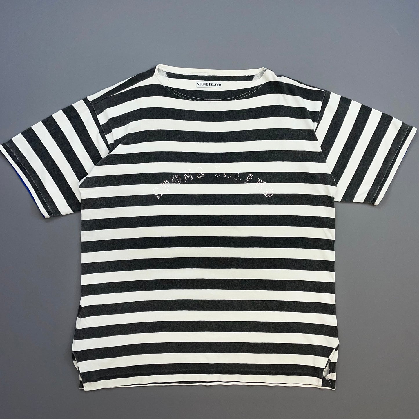 Stone Island Black & White 1980s Reflective Spellout Boat Neck T-Shirt