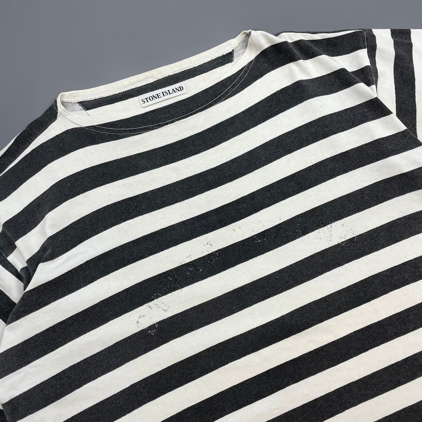 Stone Island Black & White 1980s Reflective Spellout Boat Neck T-Shirt