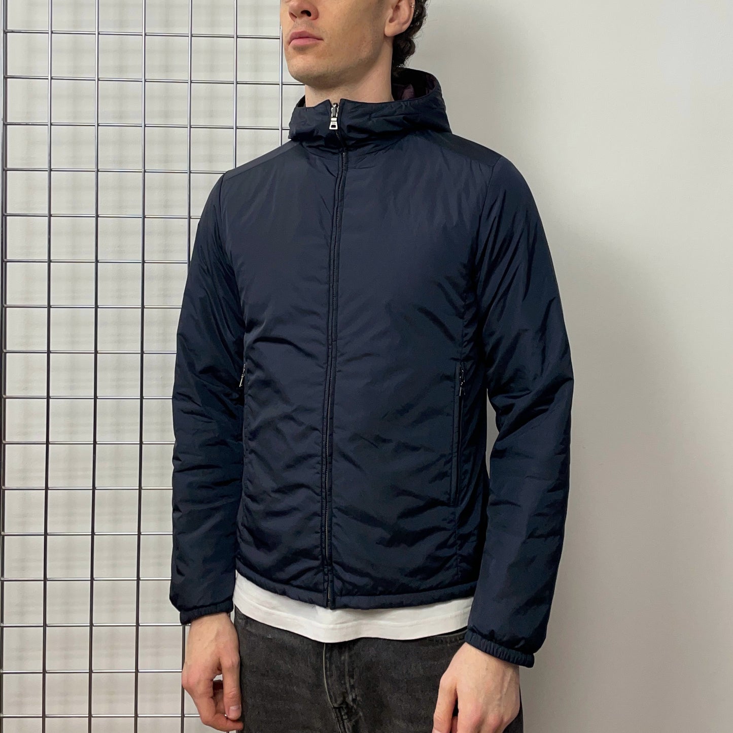 Prada Sport Navy & Burgundy 2013 Nylon Reversible Padded Hooded Jacket