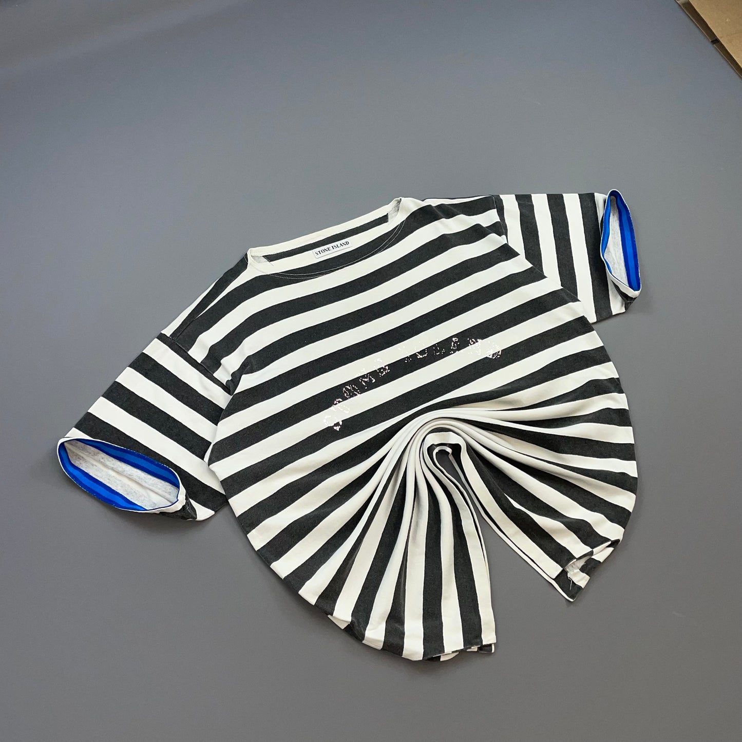 Stone Island Black & White 1980s Reflective Spellout Boat Neck T-Shirt