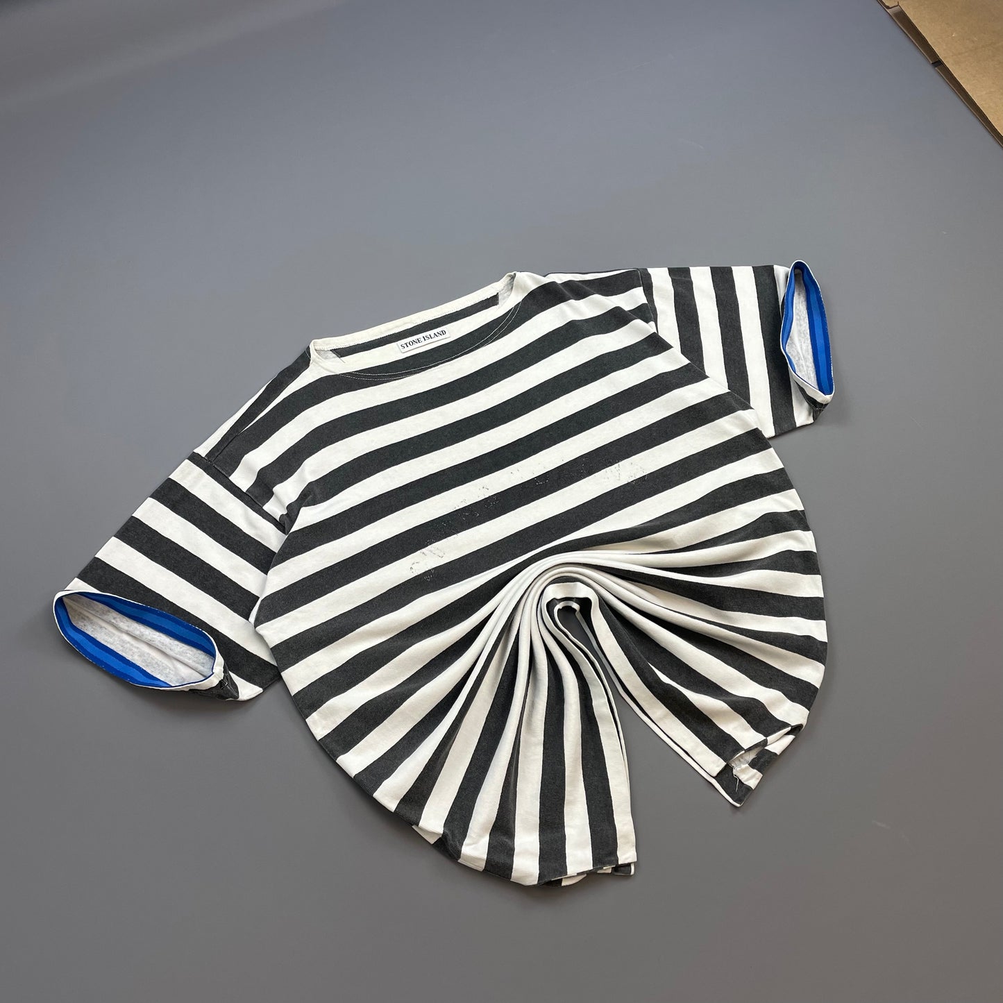 Stone Island Black & White 1980s Reflective Spellout Boat Neck T-Shirt