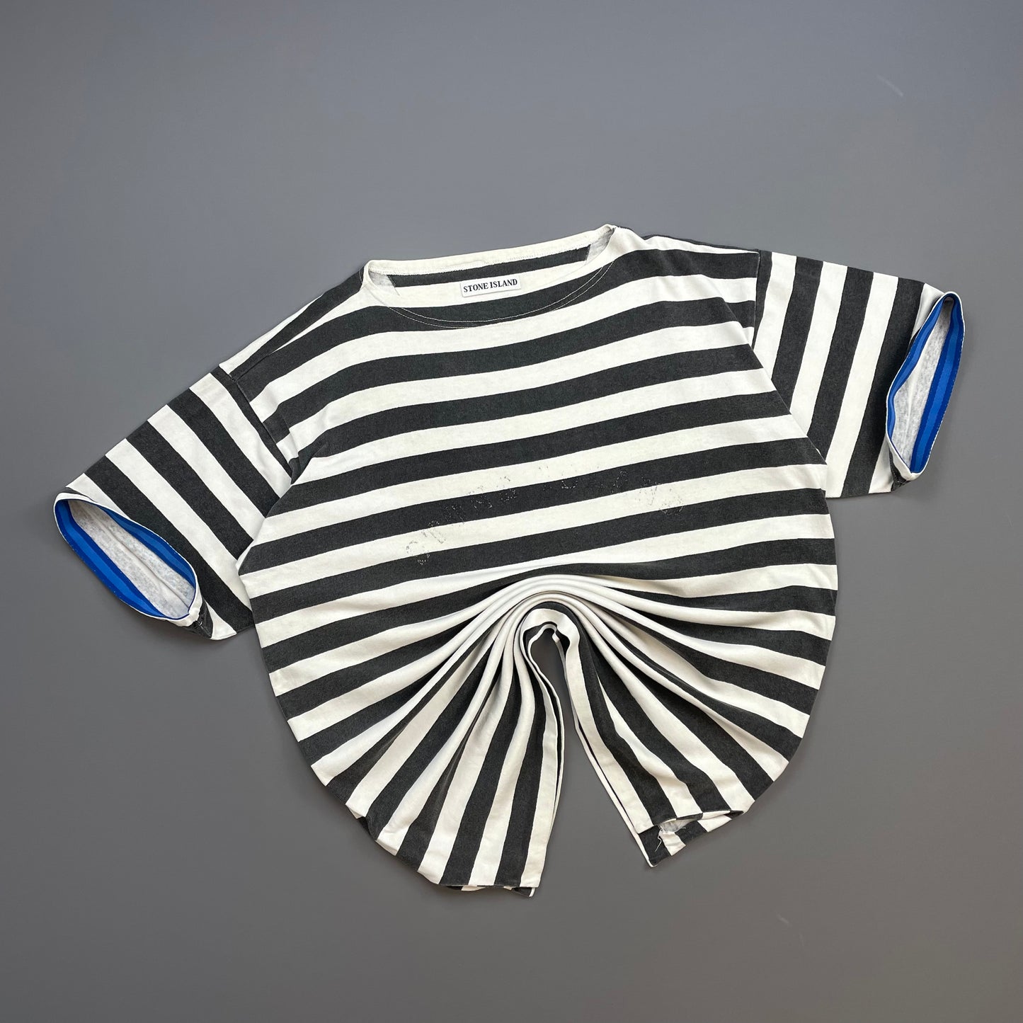 Stone Island Black & White 1980s Reflective Spellout Boat Neck T-Shirt