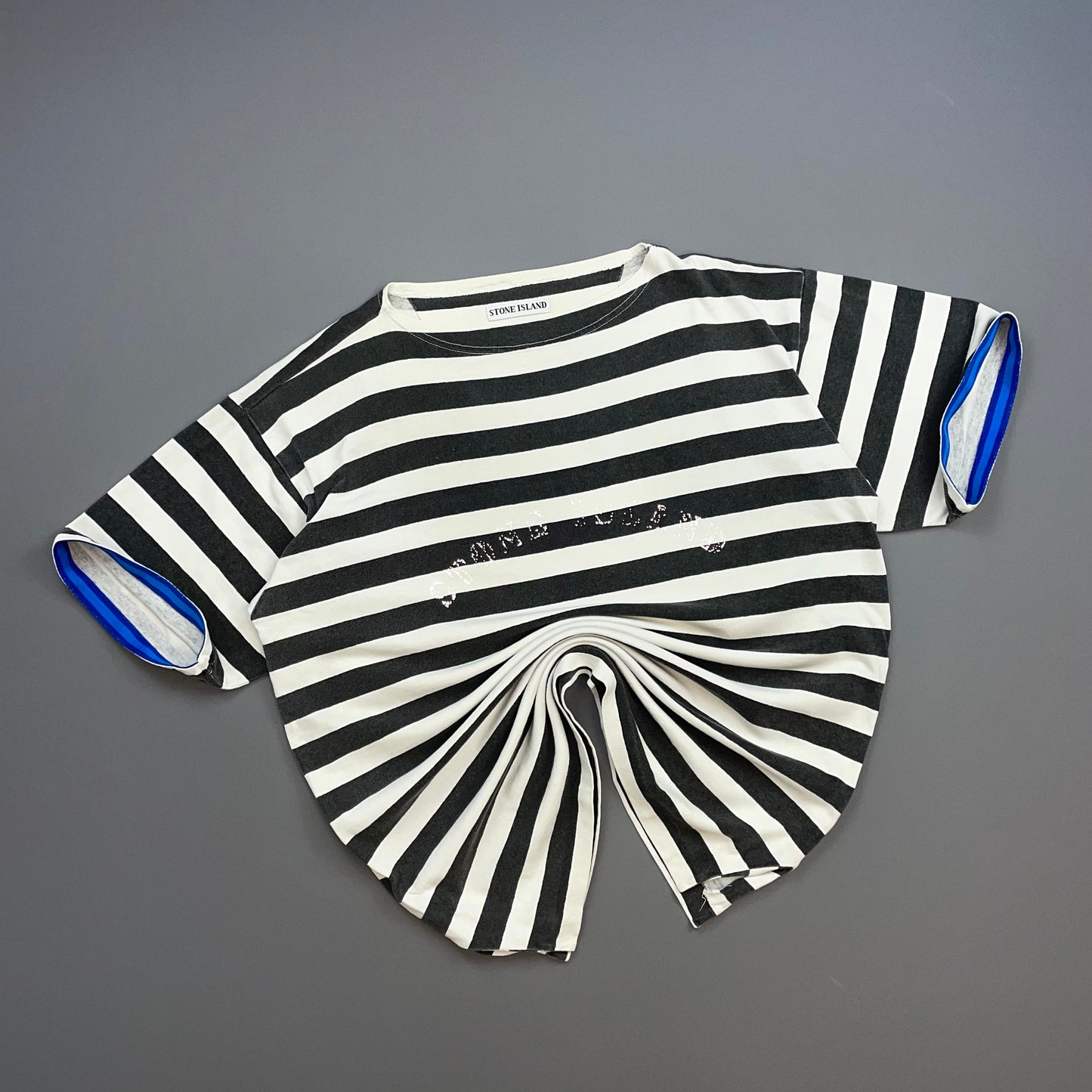 Stone Island Black & White 1980s Reflective Spellout Boat Neck T-Shirt