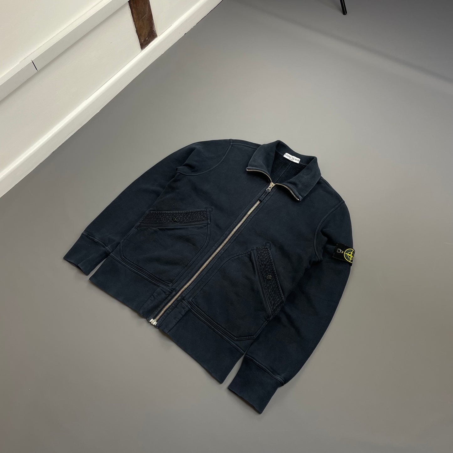 Stone Island Navy AW10 Textured Pockets Midweight Zip-Through Cotton Jacket