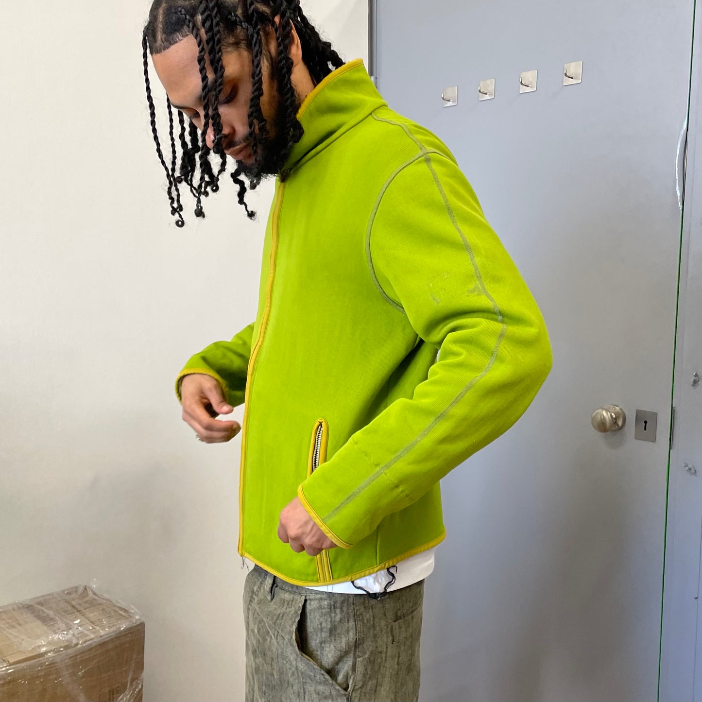 C.P. Company Lime Green Zip-Through Scuba Fleece Jacket