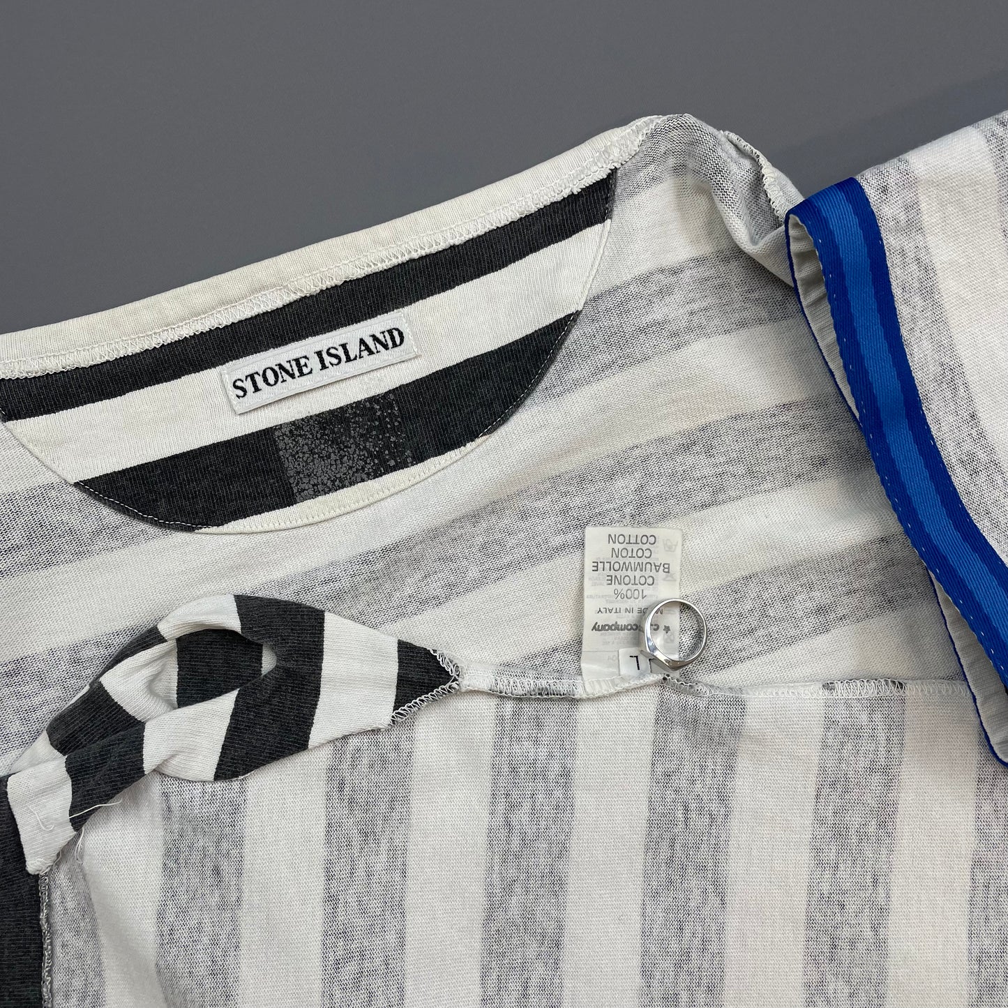 Stone Island Black & White 1980s Reflective Spellout Boat Neck T-Shirt