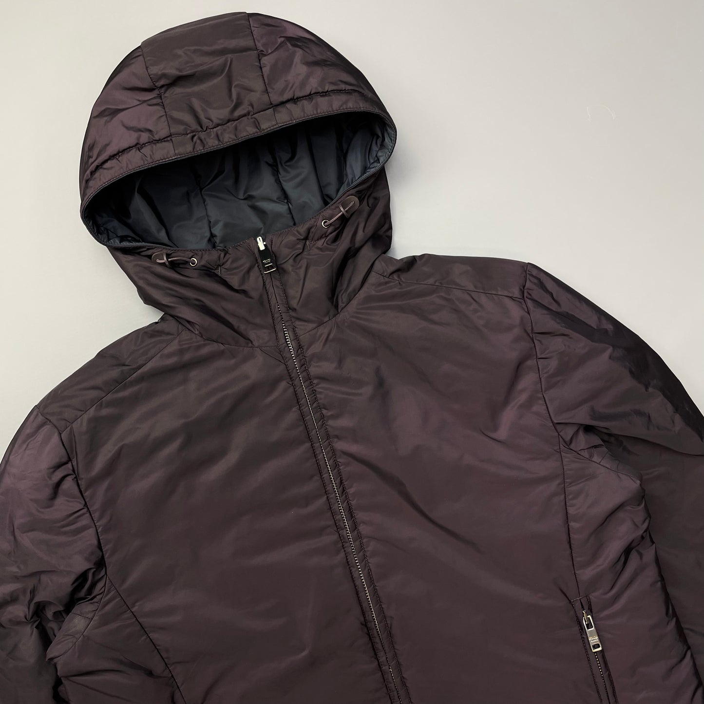 Prada Sport 2014 Burgundy/Navy Nylon Reversible Padded Hooded Jacket