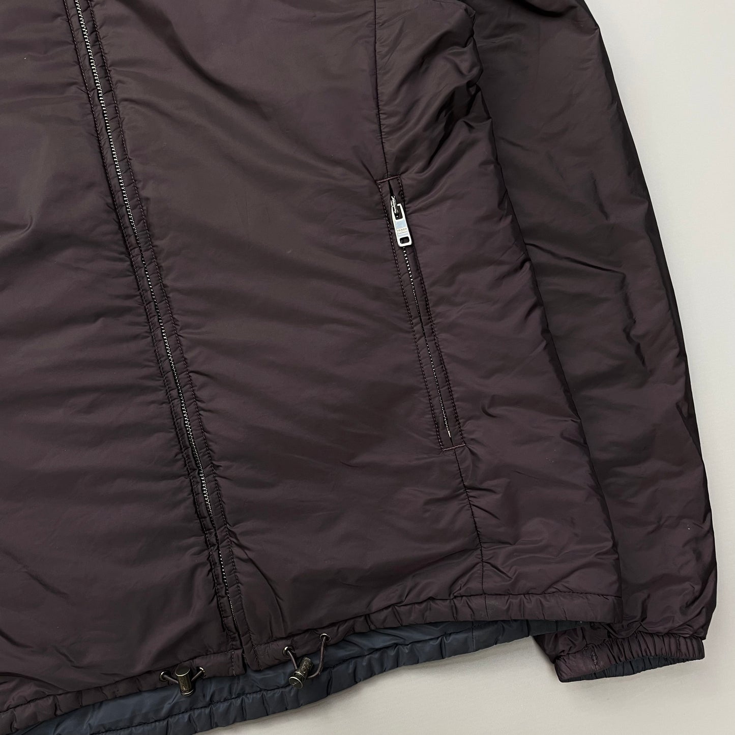 Prada Sport 2014 Burgundy/Navy Nylon Reversible Padded Hooded Jacket