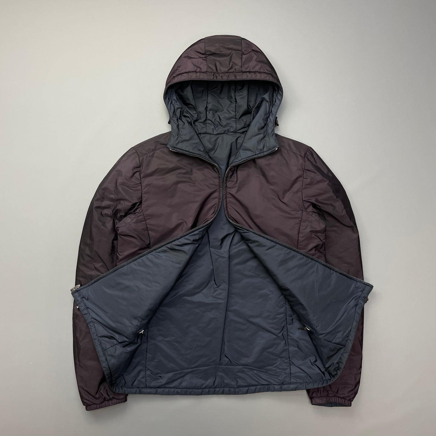 Prada Sport 2014 Burgundy/Navy Nylon Reversible Padded Hooded Jacket