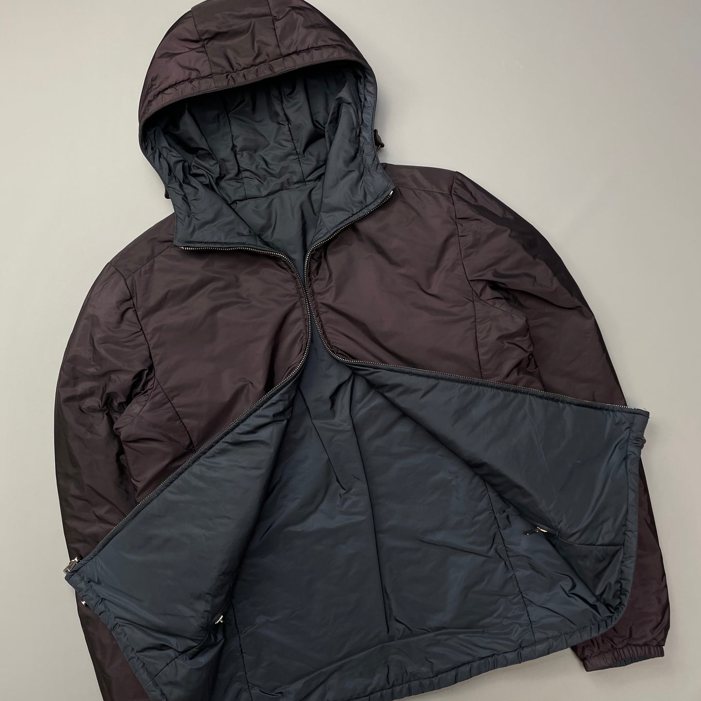 Prada Sport 2014 Burgundy/Navy Nylon Reversible Padded Hooded Jacket