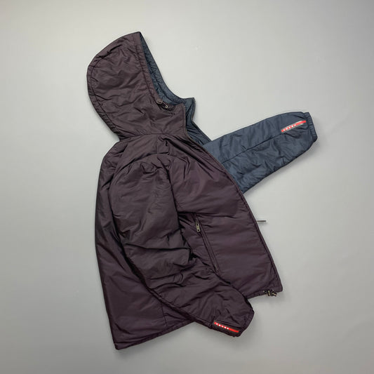 Prada Sport 2014 Burgundy/Navy Nylon Reversible Padded Hooded Jacket
