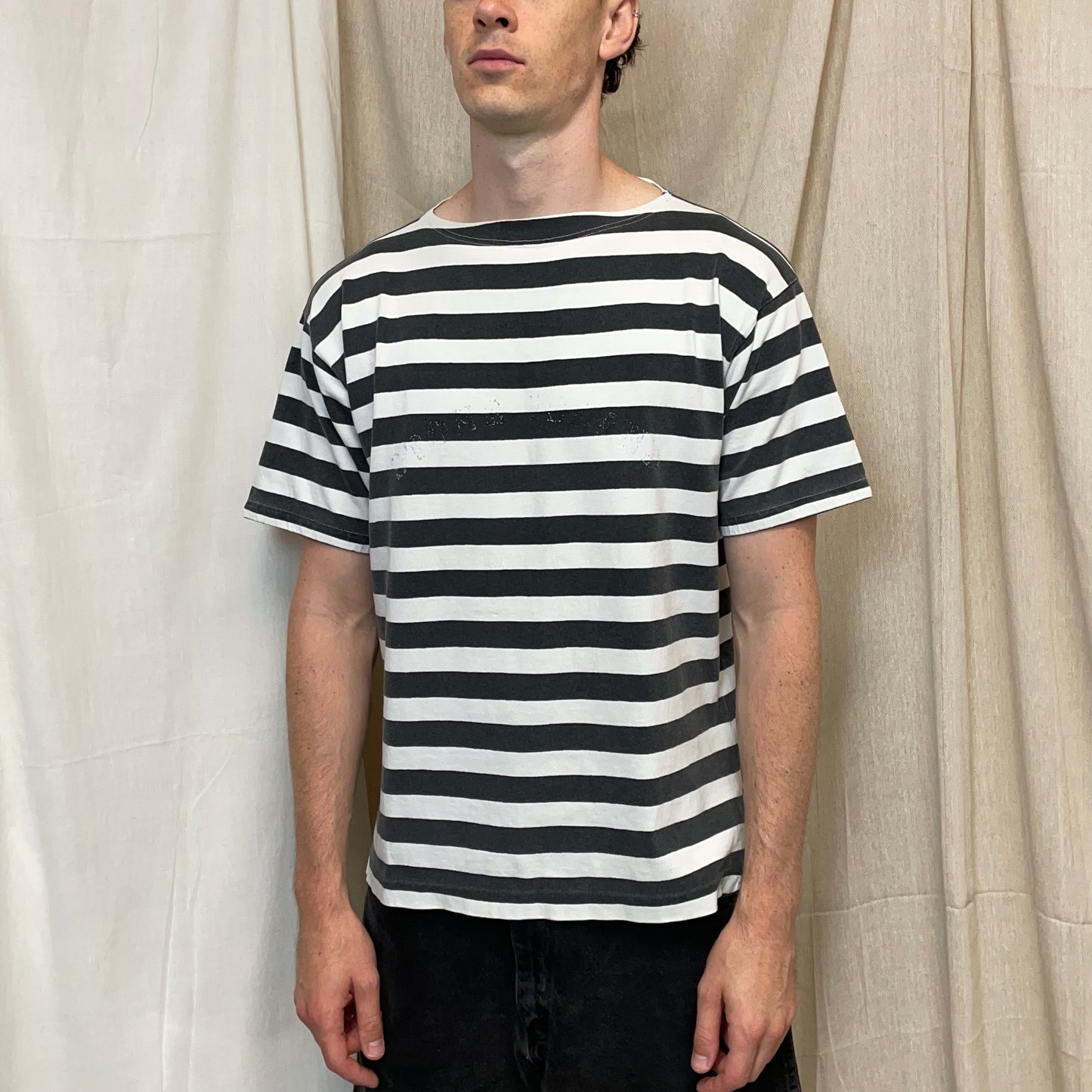 Stone Island Black & White 1980s Reflective Spellout Boat Neck T-Shirt