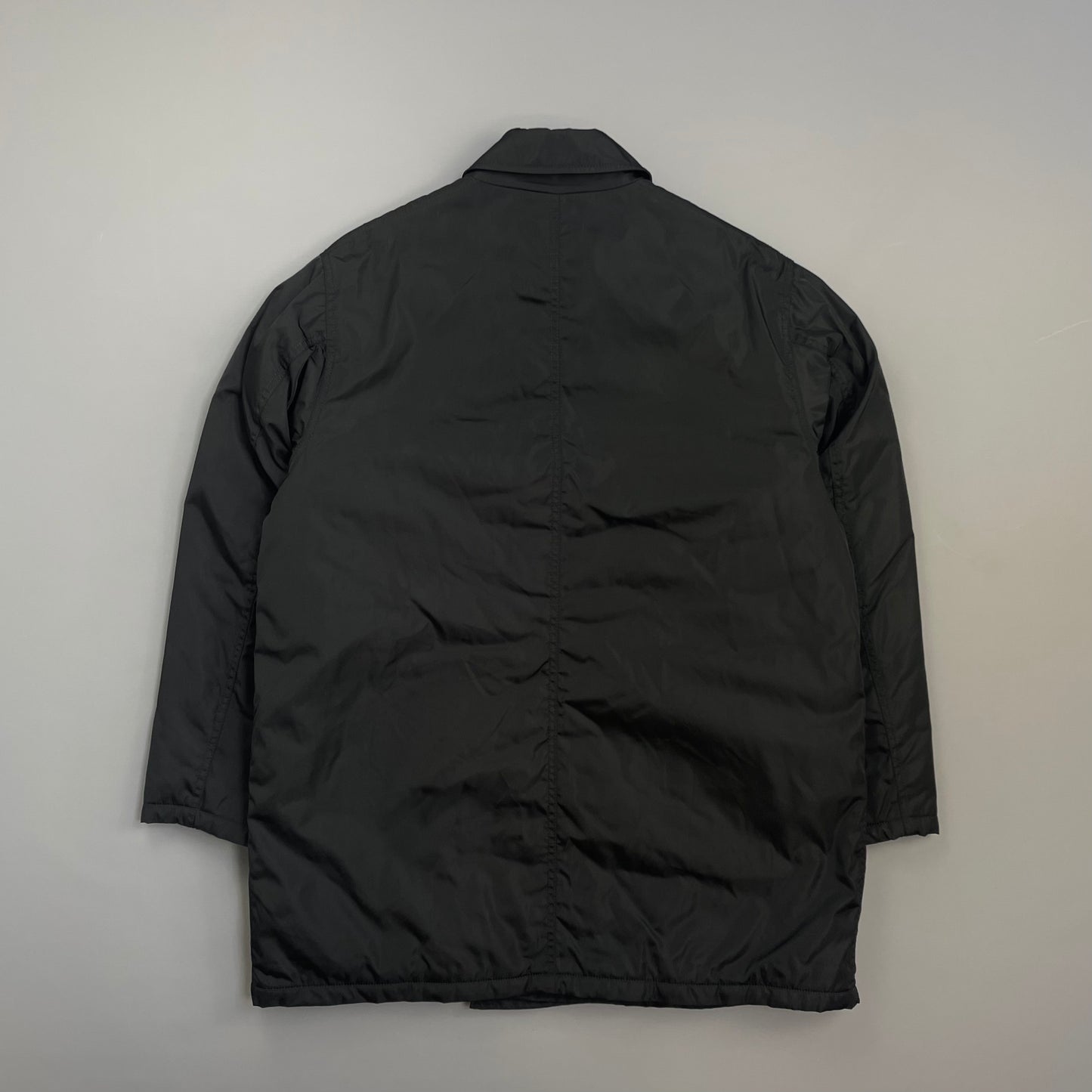 Prada Milano Black 90s Nylon Padded Button-Up Peacoat