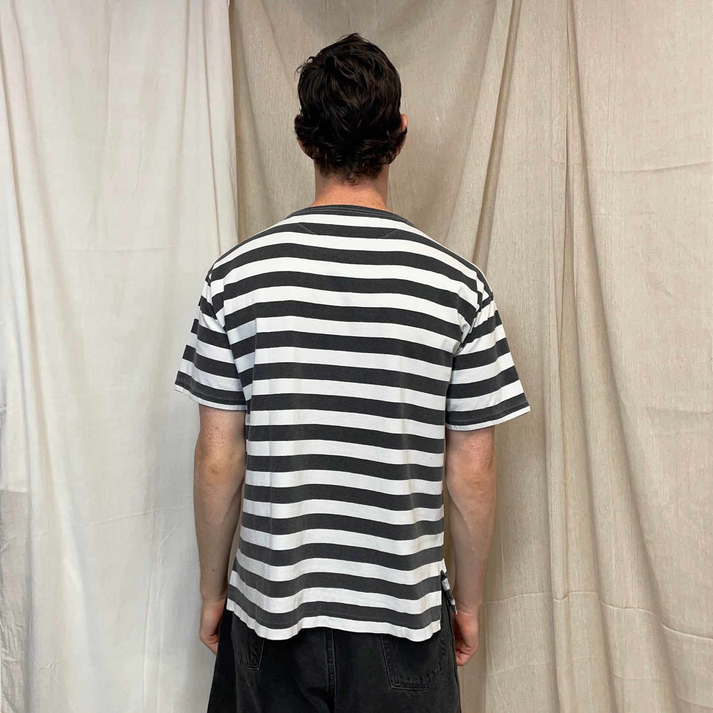 Stone Island Black & White 1980s Reflective Spellout Boat Neck T-Shirt