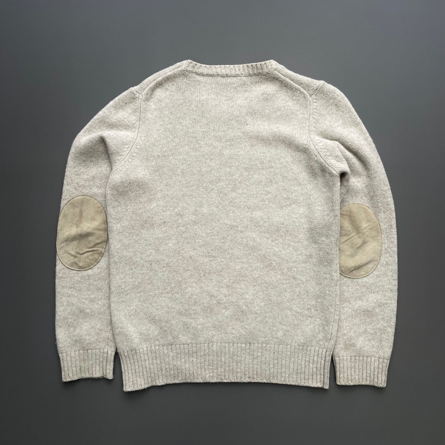 Prada Sport Grey Beige 00s Wool Knit Leather Patch Crewneck Jumper