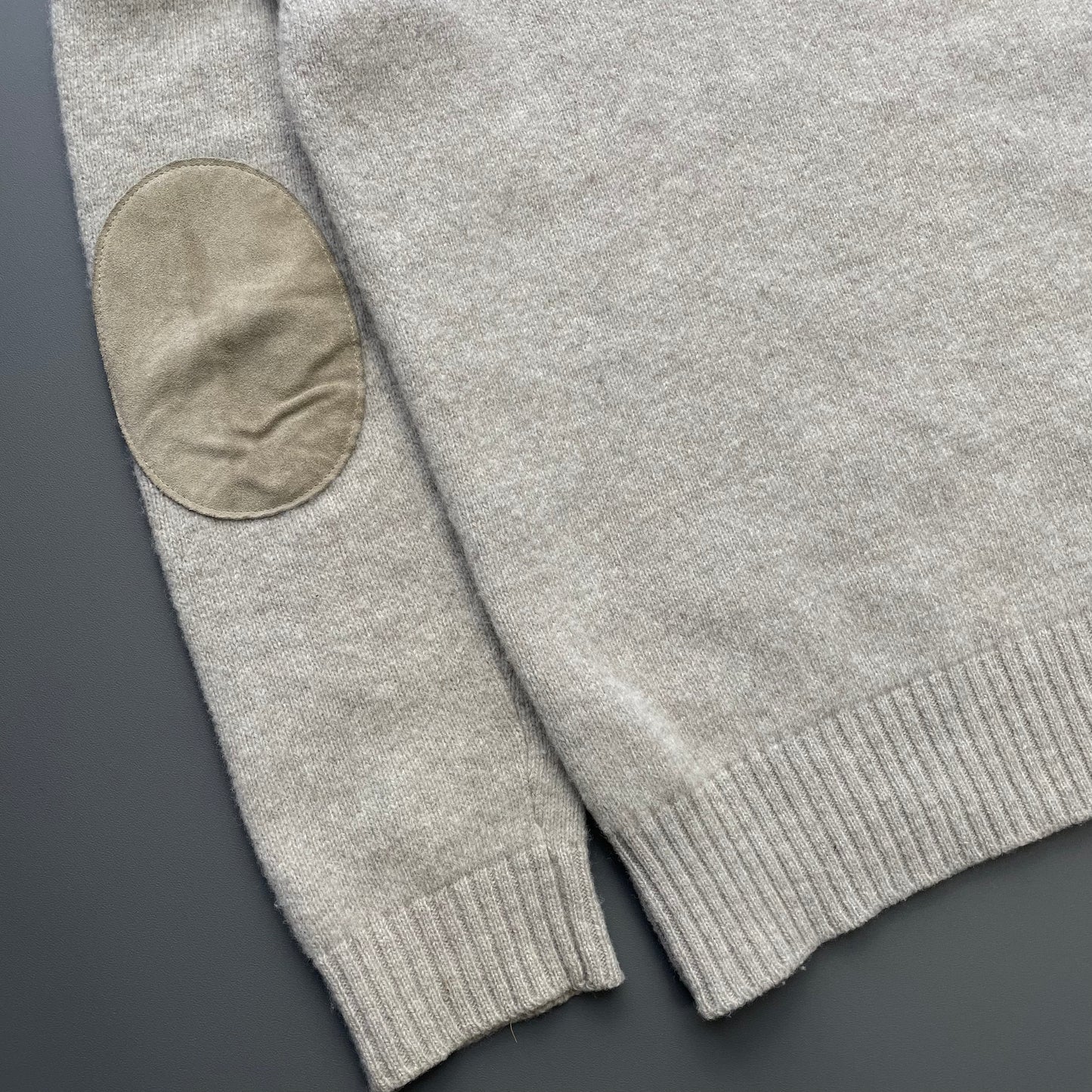 Prada Sport Grey Beige 00s Wool Knit Leather Patch Crewneck Jumper