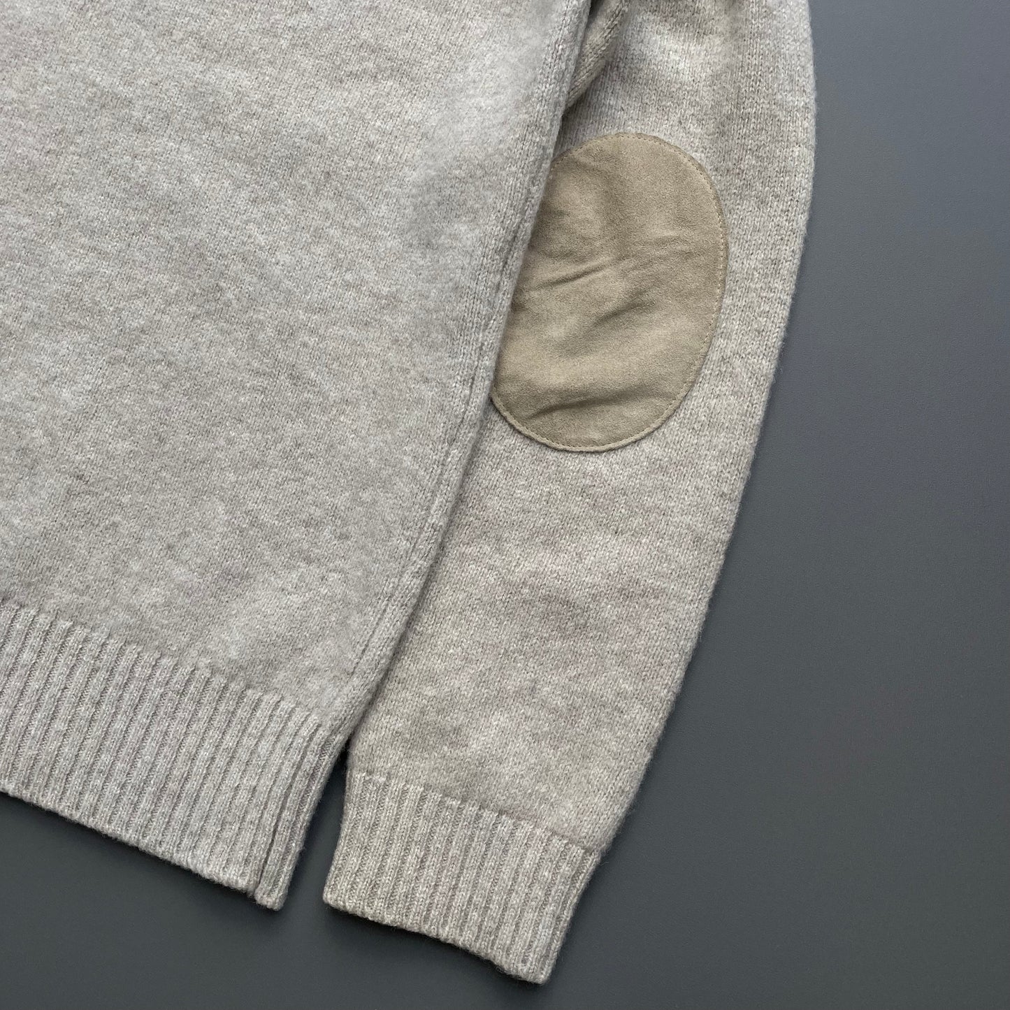 Prada Sport Grey Beige 00s Wool Knit Leather Patch Crewneck Jumper