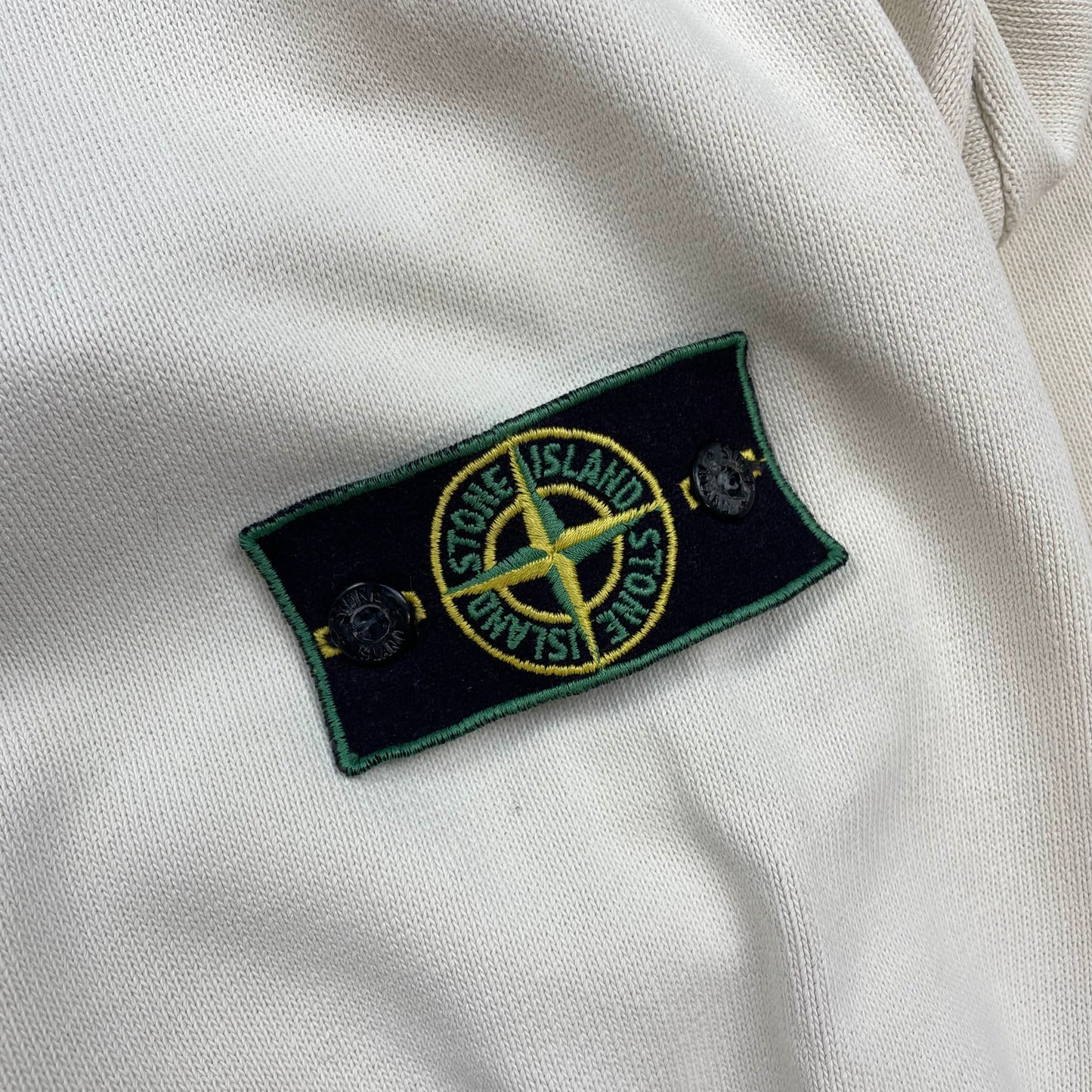 Stone Island Ivory White AW94 Raw-Edge Mockneck Heavy Cotton Green Edge Badge Jumper