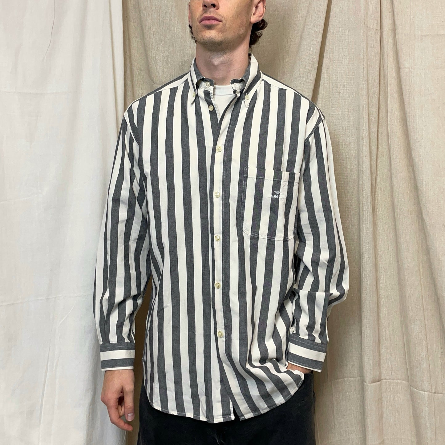 Armani Jeans Dark Grey & White 90s Striped Shirt