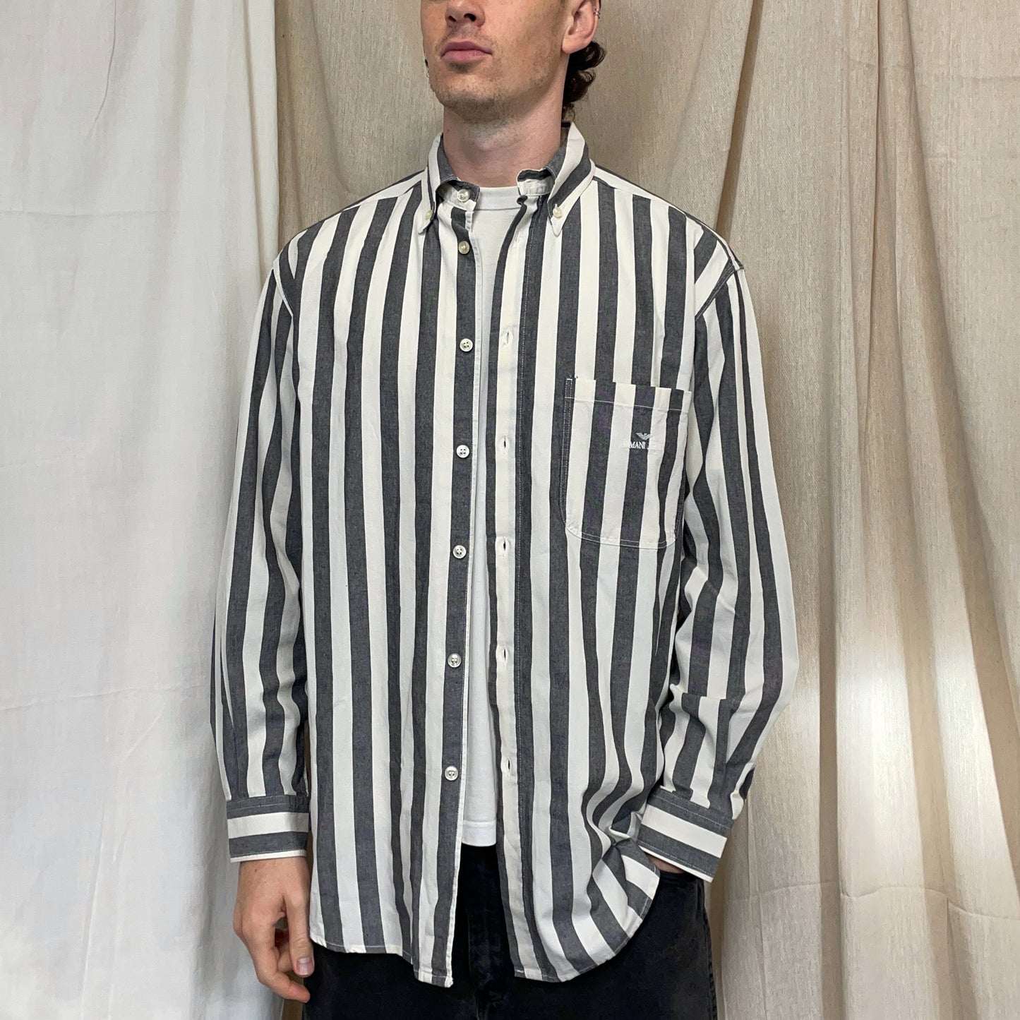 Armani Jeans Dark Grey & White 90s Striped Shirt