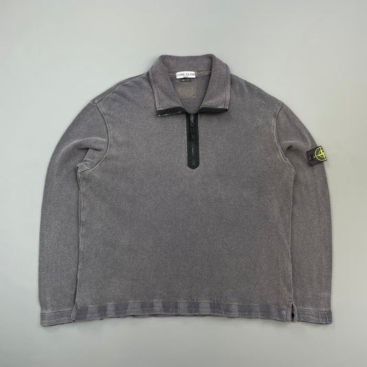 Stone Island Grey SS04 Cotton Half-Zip Snap-Button Hem Jumper