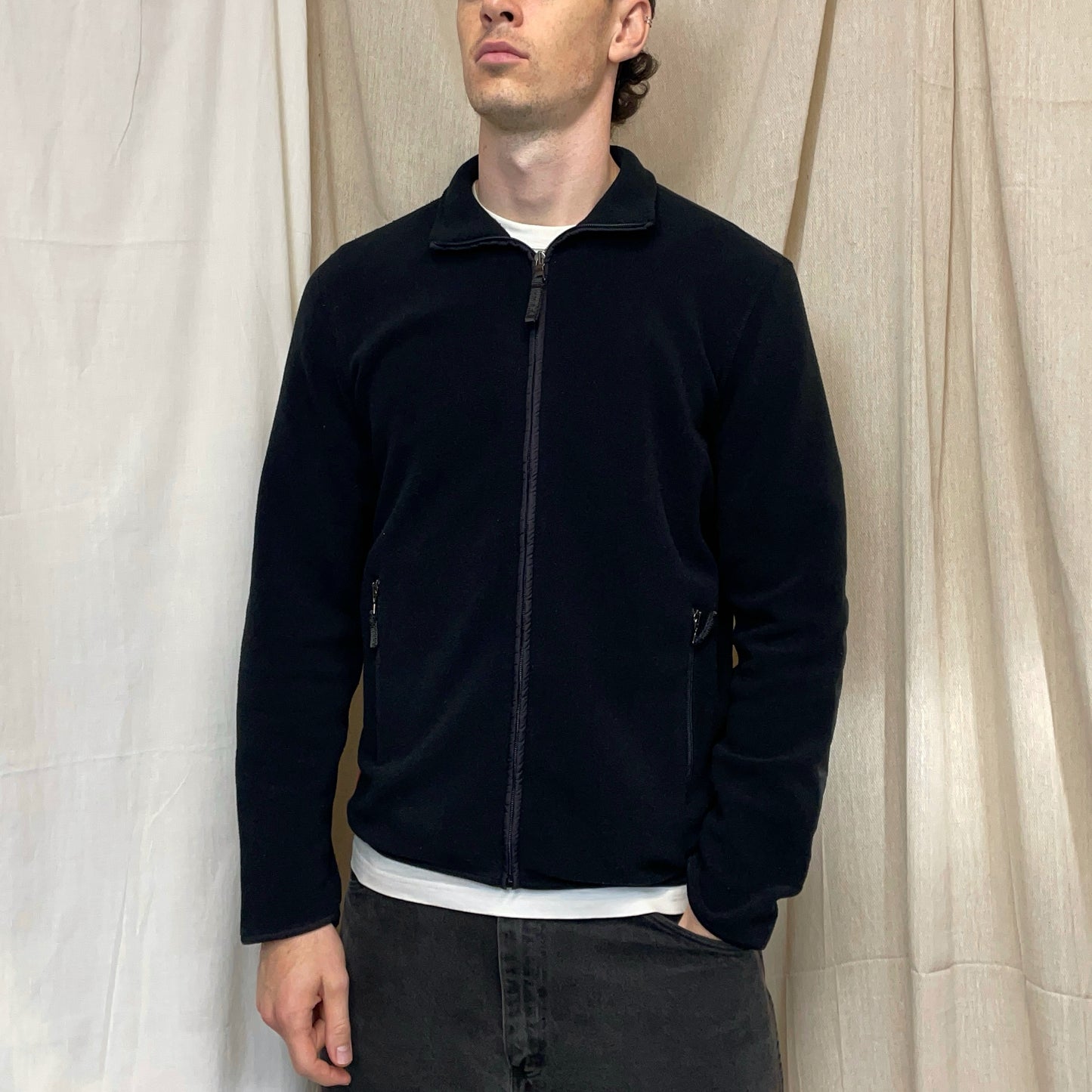 Prada Sport Black 2010 Rear Pocket Nylon Panelled Fleece Jacket