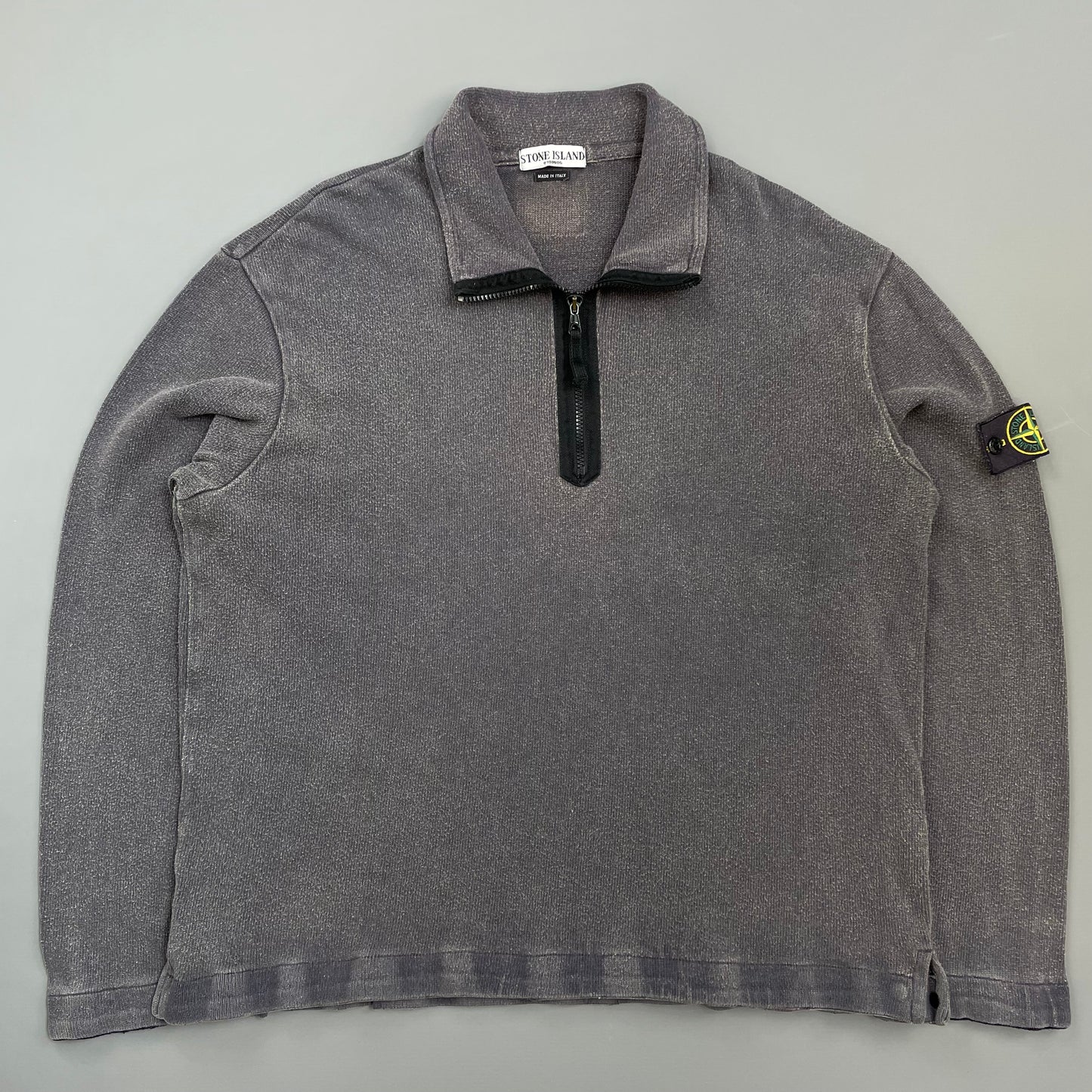 Stone Island Grey SS04 Cotton Half-Zip Snap-Button Hem Jumper