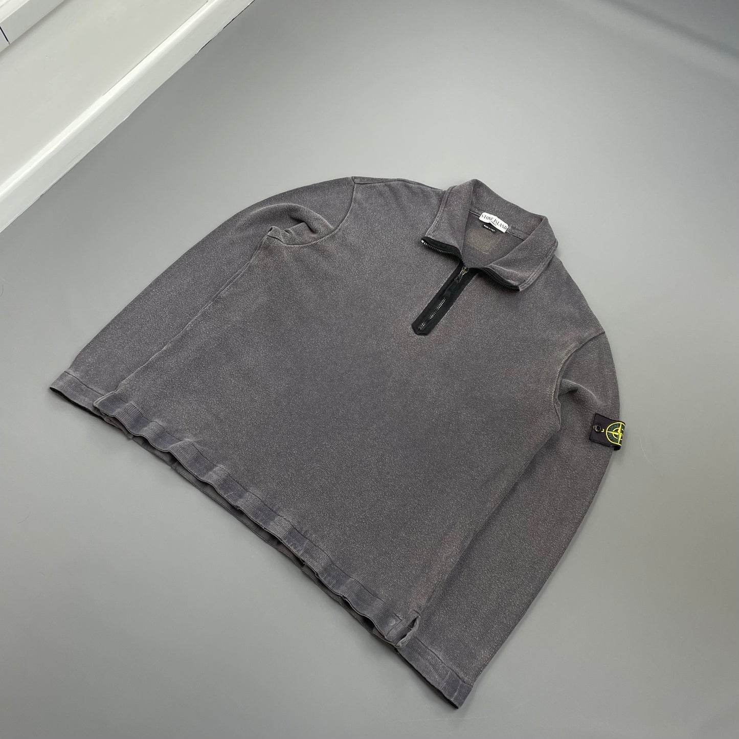 Stone Island Grey SS04 Cotton Half-Zip Snap-Button Hem Jumper