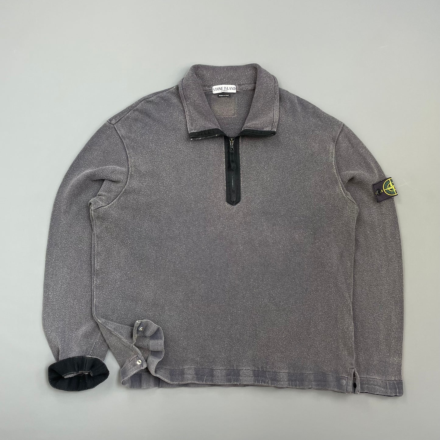 Stone Island Grey SS04 Cotton Half-Zip Snap-Button Hem Jumper