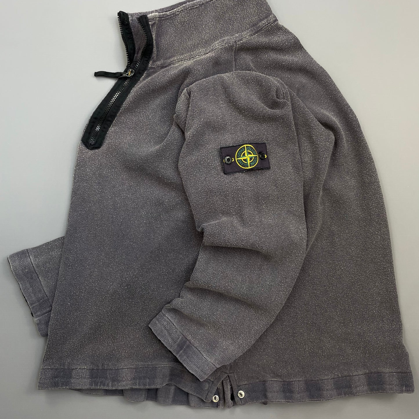 Stone Island Grey SS04 Cotton Half-Zip Snap-Button Hem Jumper