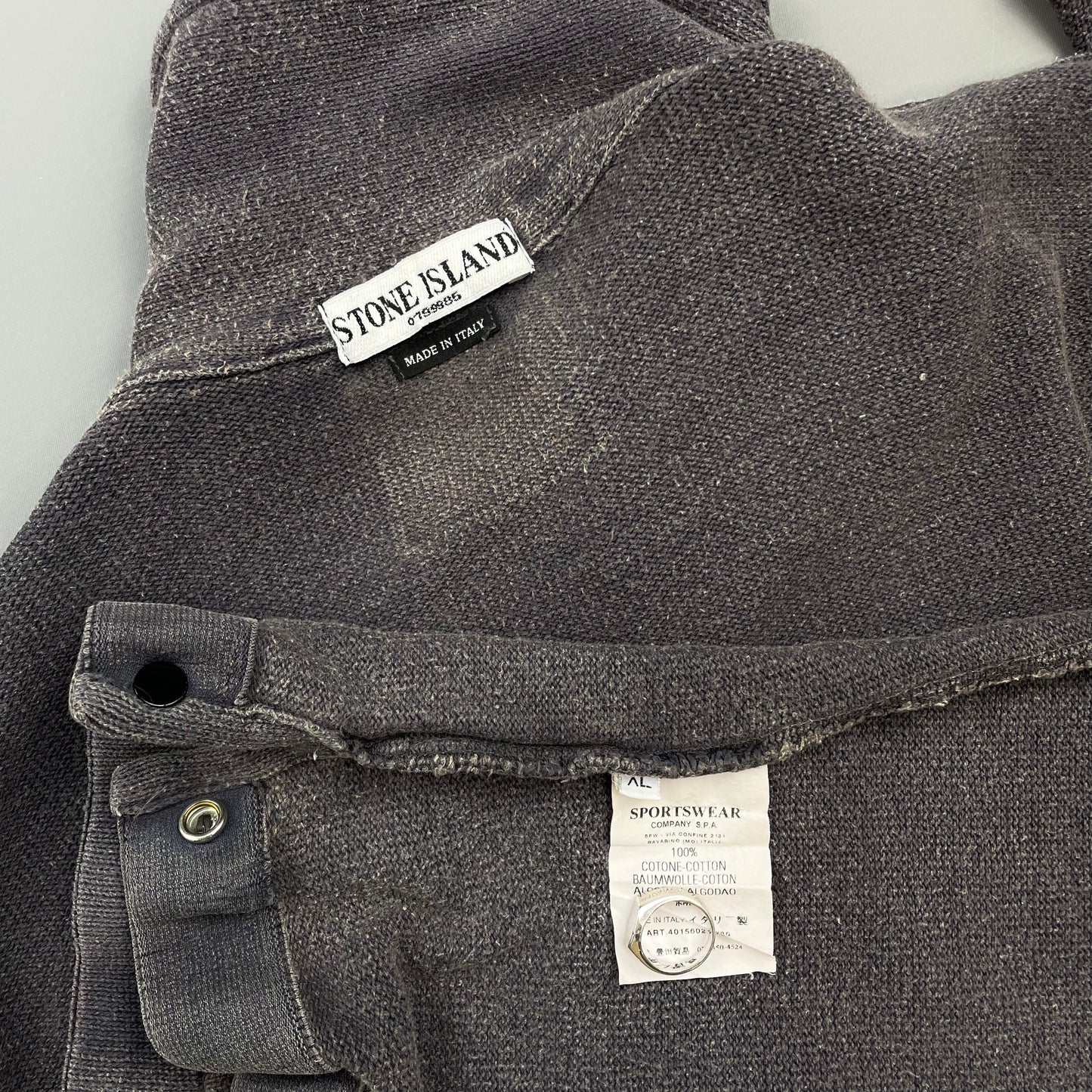 Stone Island Grey SS04 Cotton Half-Zip Snap-Button Hem Jumper