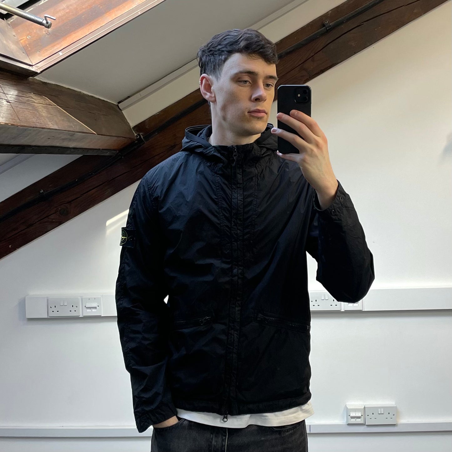 Stone Island Black SS19 Garment Dyed Crinkle Reps NY Midweight Hooded Jacket