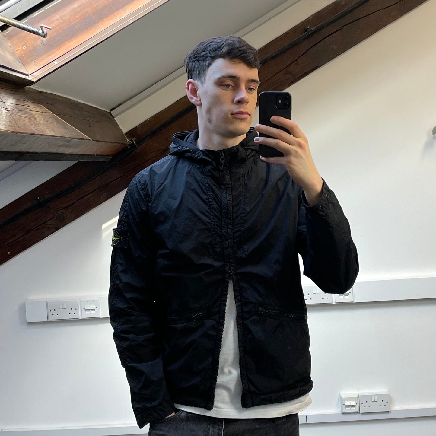 Stone Island Black SS19 Garment Dyed Crinkle Reps NY Midweight Hooded Jacket