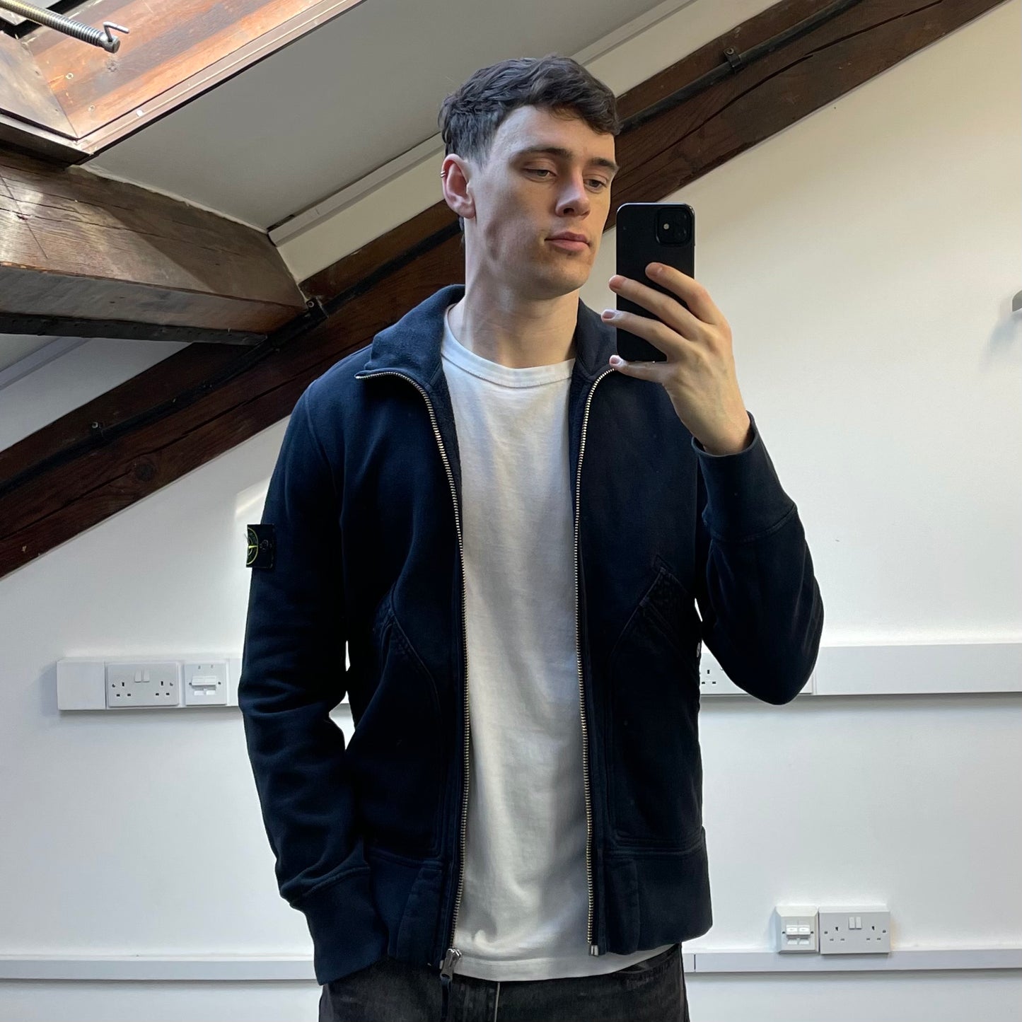 Stone Island Navy AW10 Textured Pockets Midweight Zip-Through Cotton Jacket