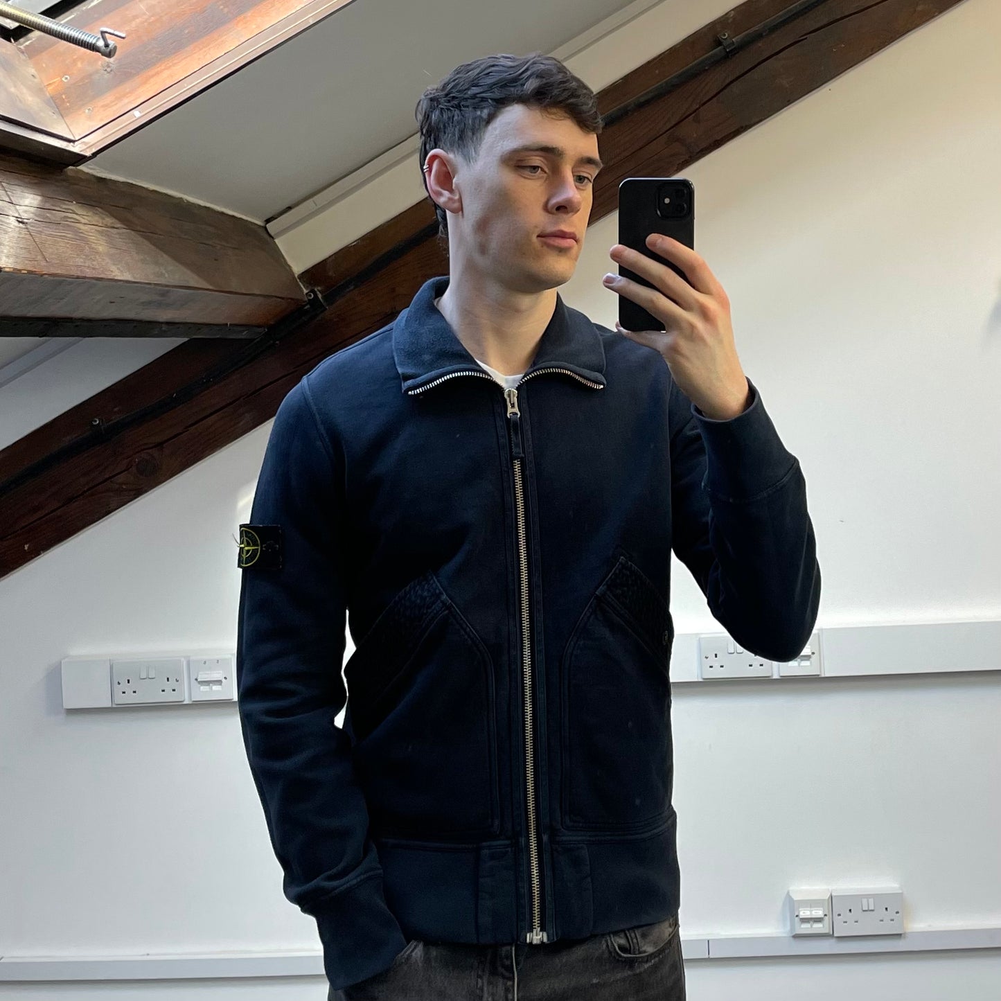 Stone Island Navy AW10 Textured Pockets Midweight Zip-Through Cotton Jacket