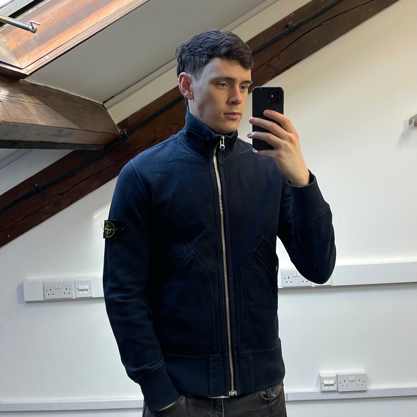 Stone Island Navy AW10 Textured Pockets Midweight Zip-Through Cotton Jacket