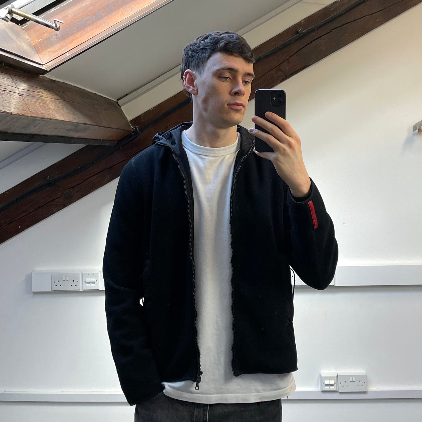 Prada Sport 00s Black Nylon Hood Zip-Through Technical Fleece Jacket