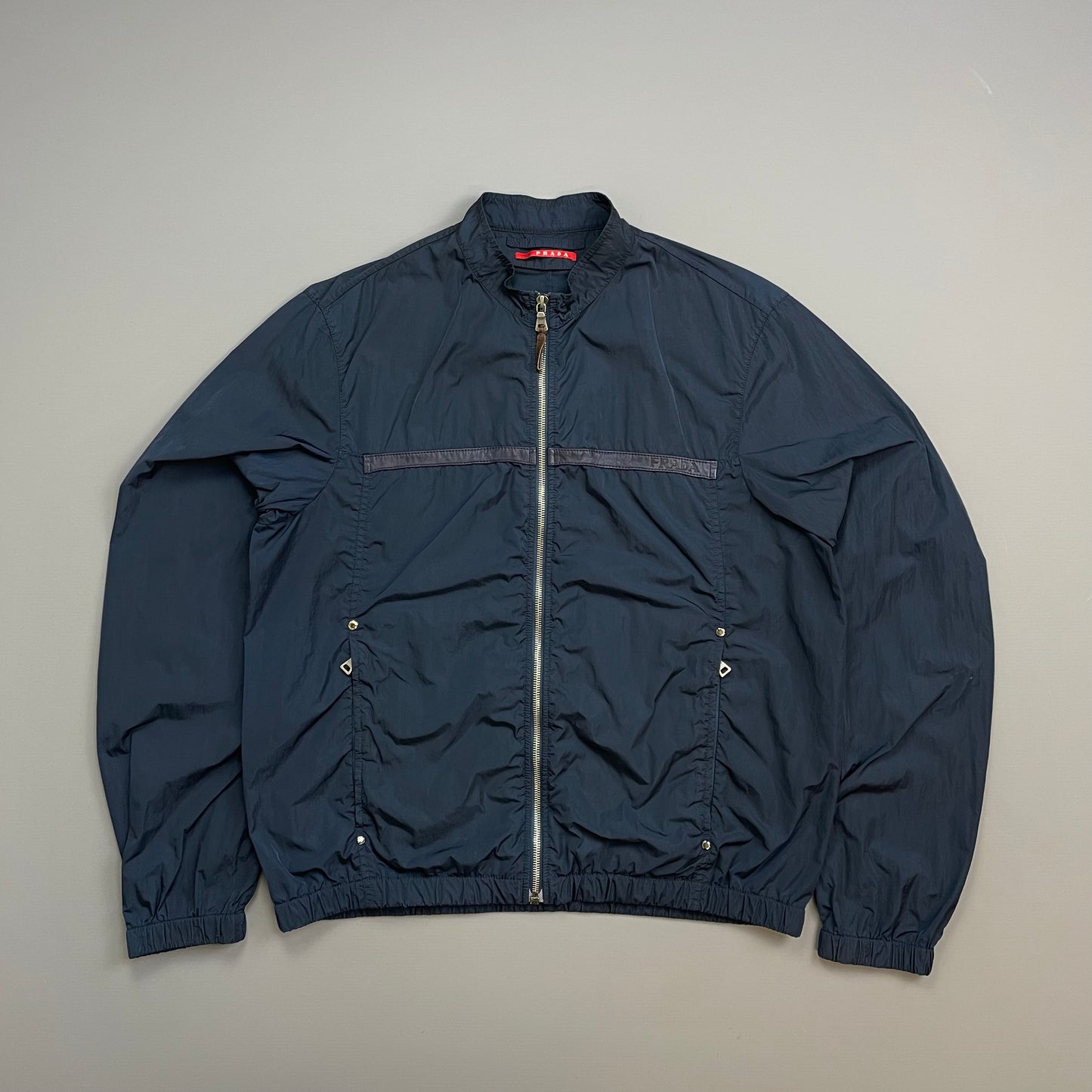 Prada Sport Navy 00s Nylon Linea Rossa Lightweight Racing Biker Jacket
