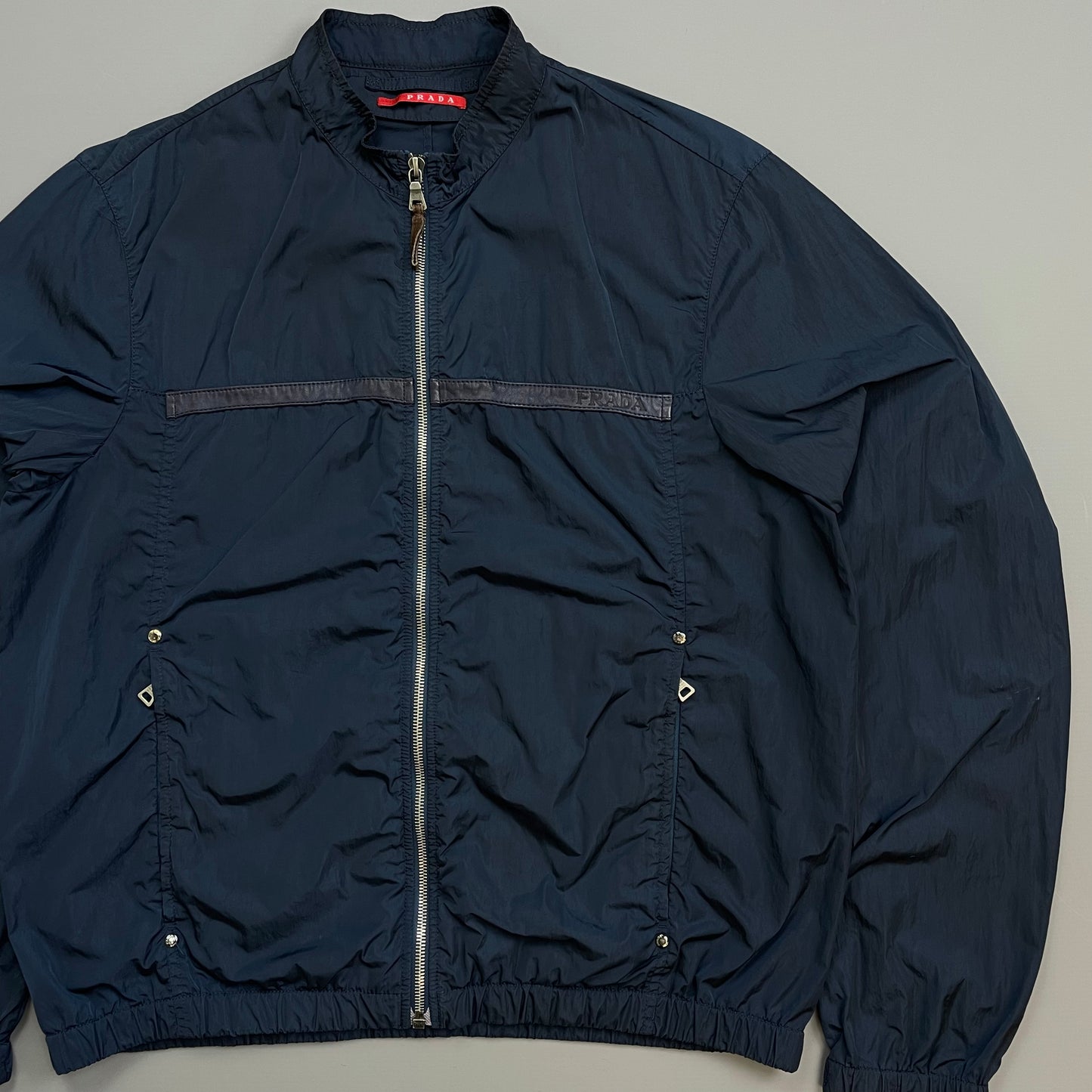 Prada Sport Navy 00s Nylon Linea Rossa Lightweight Racing Biker Jacket