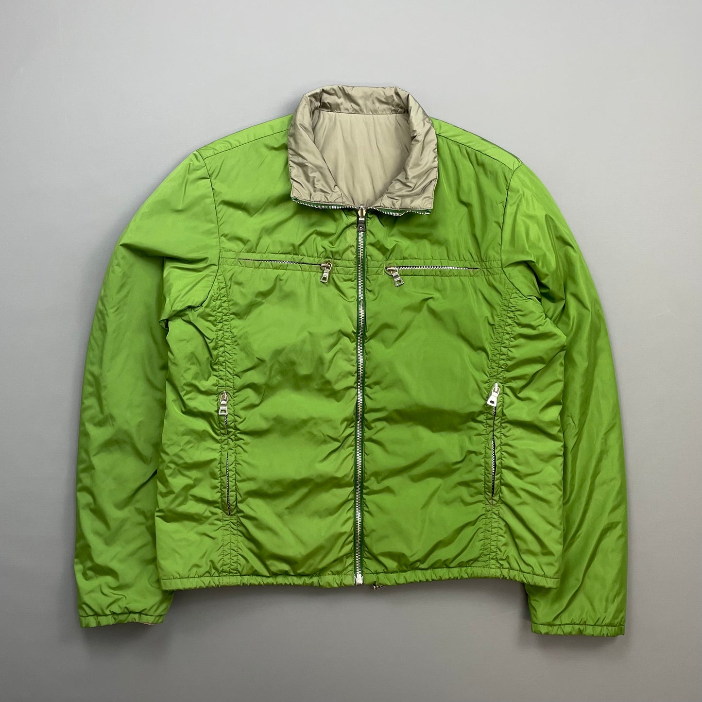 Prada Sport Grey & Green Reversible Padded Nylon Harrington Jacket