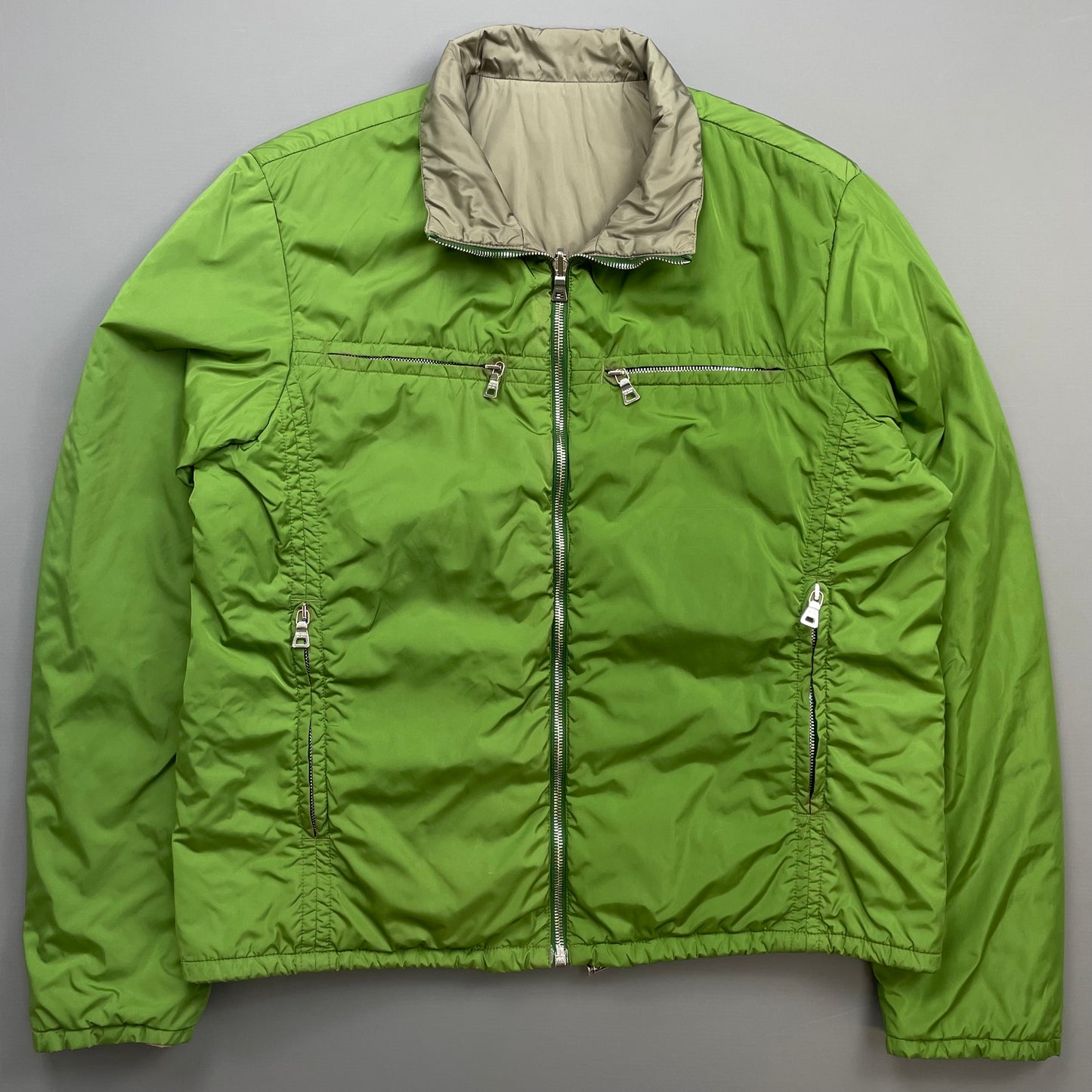 Prada Sport Grey & Green Reversible Padded Nylon Harrington Jacket