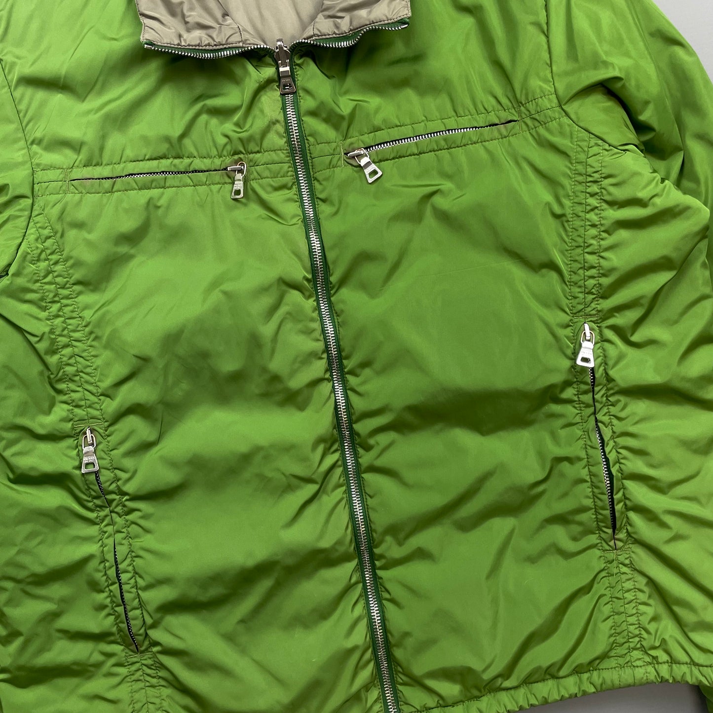 Prada Sport Grey & Green Reversible Padded Nylon Harrington Jacket