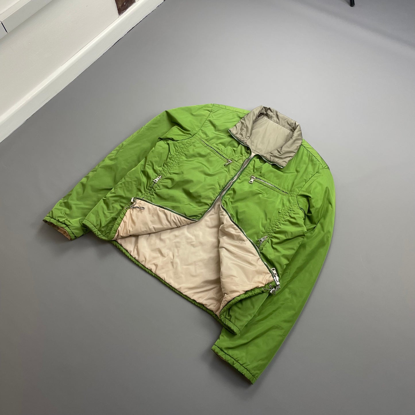 Prada Sport Grey & Green Reversible Padded Nylon Harrington Jacket