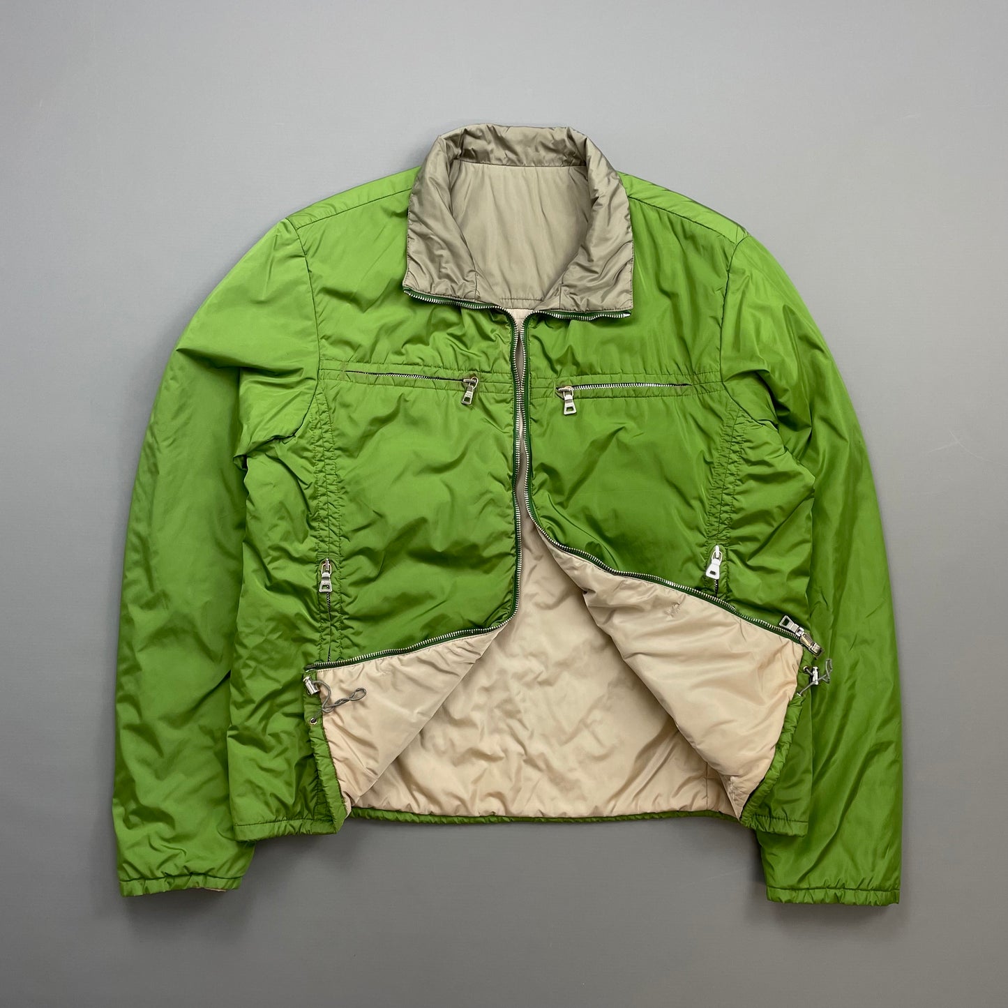 Prada Sport Grey & Green Reversible Padded Nylon Harrington Jacket